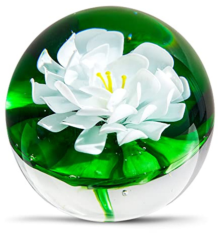EUSTUMA Glass Flower Paperweight Figurine For Desk Give Them A Gift From The Person You Love Garden Decoration (White)