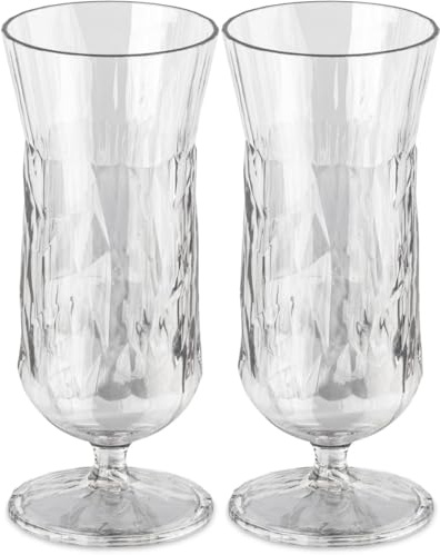 Koziol Superglas Club No. 17, Set of 2, 13,5 fl oz Cocktail & Long Drink Glasses, Crystal-Clear Plastic, Luxurious, Unbreakable & Reusable, Ideal for Parties, Camping & Outdoor Use