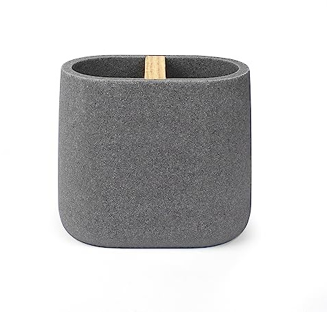 Nadi Collection | Vaso Cepillo Dientes baño | Serie Forest | Resina y Madera | para baño o Cocina | Portacepillos | 10.5 x 6.5 x 9 cm (Gris)