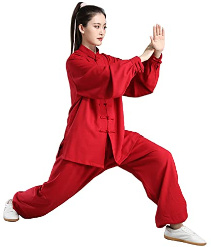 Tai Chi-Kleidung für Herren und Damen, Kampfsportanzug, Kung-Fu-Uniform, Übungskleidung, Taijiquan-Aufführungskleidung, lockere, langärmlige chinesische Stil-Meditation,Redc-XSmall