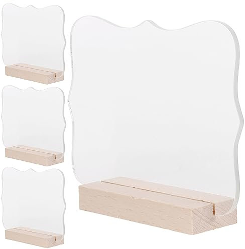 NUOBESTY 4stücke Acryl Tischaufsteller Mit Holzfuß Transparente Schildrohlinge Für Hochzeitstische Sitzplatzschilder Tischdekoration