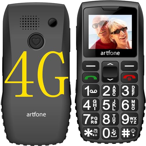 artfone C1+4G Mobiltelefon för äldre med stora knappar SOS-funktion SnabbladdningsbasTidsfunktionBatteri 1800 mAh Mobiltelefon för äldreUSB Radio - C - Svart