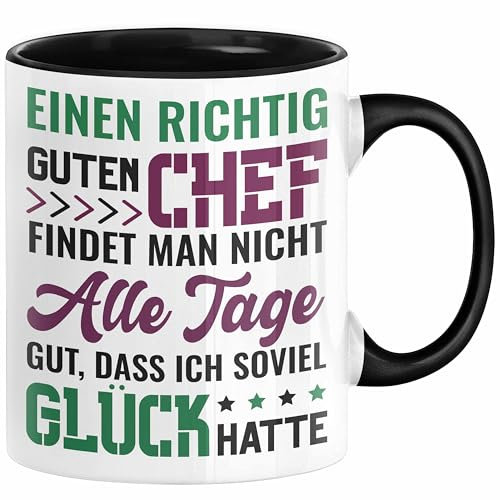 Chef Geschenk Lustig Tasse für Chef vom Team Einen Richtig Guten Chef Findet Man Nicht Alle Tage Gut Dass Ich So Viel Glück Hatte (Schwarz)