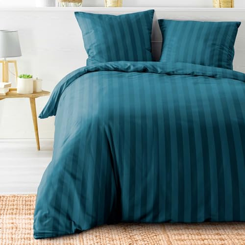 Douceur d'Intérieur, Parure de Lit 3 Pièces (240 x 220 cm) Cleo Bleu Nuit, Microfibre Unie