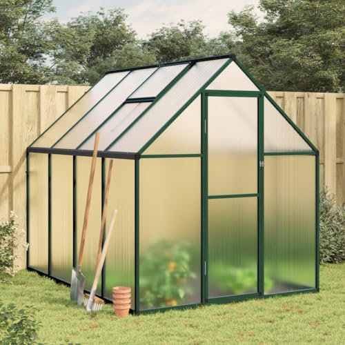 Iiaky Gewächshaus mit Fundamentrahmen GartengewäChshäUser Greenhouse GewäChshaus Aluminium Grün 224x169x195 cm Aluminimum
