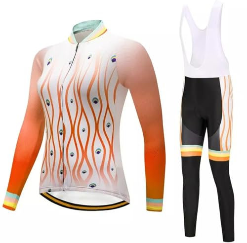 Dam cykling jersey set långärmad cykeltröjor kläder hel dragkedja cykelbyxa med vadderat cykelkit, 2, 4XL