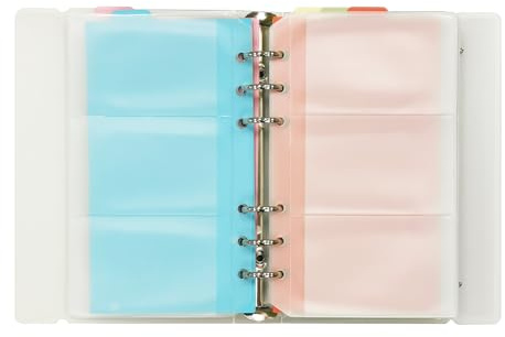 Zelten Visitenkartenhalter, PP-Einband, runder Ringbuch, Namenskarten-Organizer für Damen und Herren, Kreditkartenordner, 5 farbige Index-Tabs, 90 Taschen/180 Karten Kapazität (A6-Kartenhalter, Weiß)