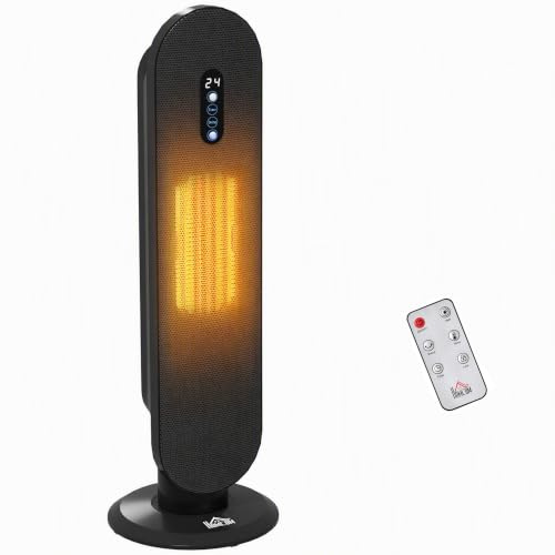 HOMCOM Ceramic Space Heater Indoor Tower Heater 2 Heat 1200W/2000W Black