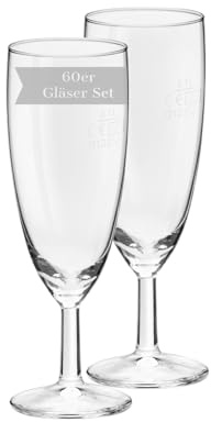 Van Well Royalty Sektglas 60er Set, 0.1L geeicht, Ø 50 mm, H 160 mm, Sektflöte, Kelchglas, Champagner- und Prosecco-Glas, Partyglas, Gastronomie, Spülmaschinenfest