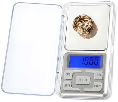 Báscula digital de precisión de bolsillo, 500 x 0,01 g, pilas incluidas, báscula portátil precisa para pesaje de alimentos con pantalla LCD retroiluminada
