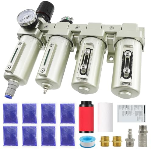 1/2-Air-Dryer-for-Compressor, Auto Drain Air-Compressor-Filter-Dryer-System for Plasma Cutter and Paint Spray,NPT Industrial Grade 4 Stage 2Filter&2Drying system