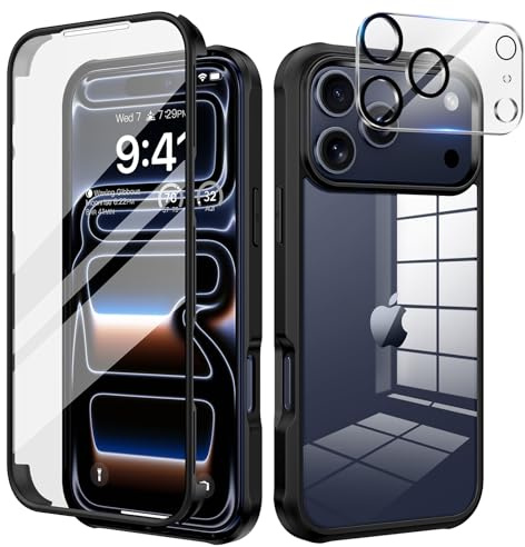 seacosmo für iPhone 17 Pro Max Hülle mit eingebautem Panzerglas Displayschutz und Kamera Schutzfolie [9H HD], 360 Grad Handyhülle Ganzkörper Stoßfeste iPhone 17 Pro Max Case - Schwarz