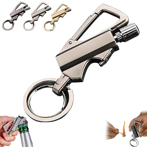 Permanent Match Infinity Lighter,3-in-1 Keychain Lighter, with Dual-Sided Flint Fire Starter,Reusable Waterproof Strike Anywhere,Match Strike for Outdoor Camping Hiking Survival Igniter (Silver)