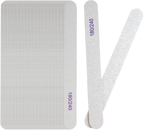 50 Pcs 180/240 Grit Nail Files, Double Sided Emery Boards | 17.7 x 1.9cm Nail Files for Acrylic and Gel Nails, Reusable Washable Buffer Nail Files Gentle for Home and Salon Use