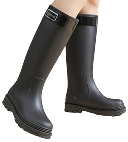Generisch Botas de lluvia para mujer, para exteriores, informales, cómodas, de goma, con tacón bajo, para senderismo, camping, uso diario, Negro , 41 EU