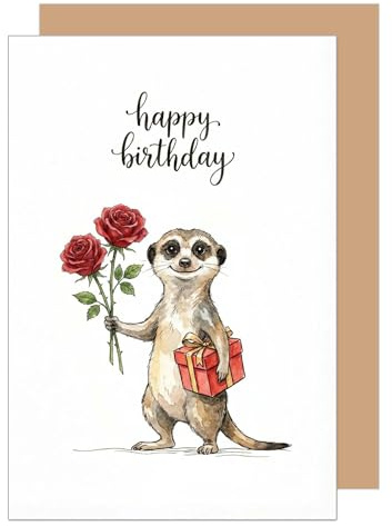 Edition Seidel Biglietto di auguri di compleanno di alta qualità con busta, biglietto di auguri, biglietto di auguri di compleanno in lingua inglese per uomo, donna, bambino, regalo con suricati e