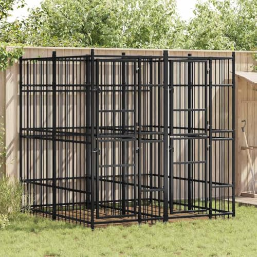 Mokuyary Hundkoja för utomhusbruk stål 3,69 m², utomhus hundkoja, hundbädd, valplekhage för trädgård