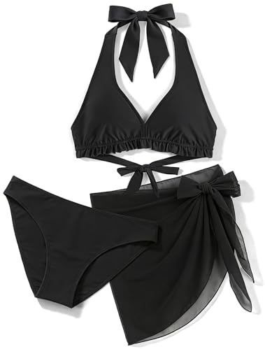 Maillot de bain 3 pièces avec corset à lacets et rembourrage intégré, pour fille, adolescente, enfant
