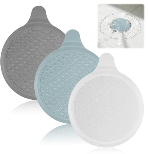 3 Pack Silicone Bath Stoppers Universal Sink Plugs Large Drain Covers | Flexible White Blue Grey Seals for Washbasin Shower Tub Kitchen Bathroom Laundry Utility Basin and Everyday Household Use
