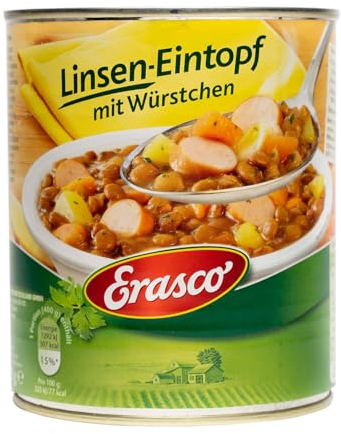Erasco Linsen-Eintopf mit Würstchen (800g) In rund 5 Minuten fertig – Mit viel Gemüse – Ohne Schnickschnack - einfach lecker