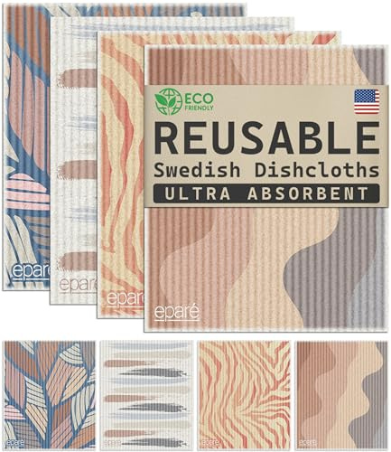 Eparé Swedish Dish Cloths for Kitchen - 8 Pack Absorbent Swedish Washcloths - Disposable Dish Cloths for Washing Dishes - Washable Dish Clothes - Sponge Cloths Kitchen Reusable