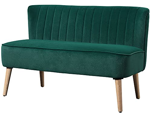 HOMCOM Sofa 2 Sitzer Couch, Kleine Loveseat mit Samt-Optik Modern Polstersofa für Wohnzimmer, Schlafzimmer, kleinen Raum, Dunkelgrün 117 x 56,5 x 77 cm