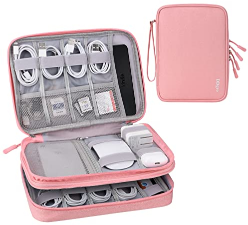 DDgro Lade-Organizer-Tasche, Elektronik-Tasche für Kabel und Kabel, iPad Mini, Kindle, Tech-Zubehör (groß, rosa)