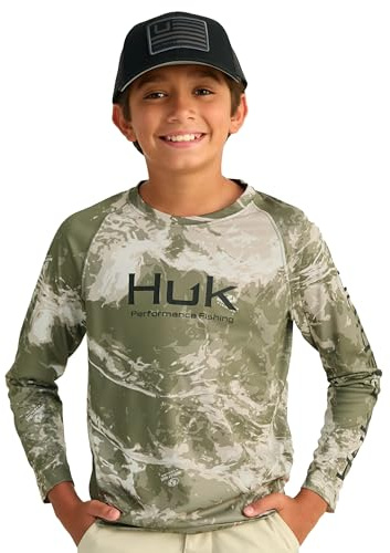 HUK Pursuit – Chemise de Performance à Manches Ras du Cou pour Enfants, chêne Mousseux, Eau Douce, Taille L, chêne Mousseux, Eau Douce, Mossy Oak Stormwater Eau Douce, L