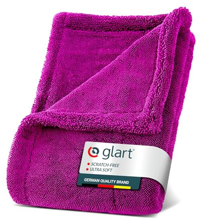 Glart 44TW6P Toalla de Secado XXL para Coche en Morado - 60×40 cm de Microfibra Alta Absorción - Secado Sin Rayas para Pintura, Cristal, Llantas, Exterior e Interior - para Auto, Moto, Barco, Hogar