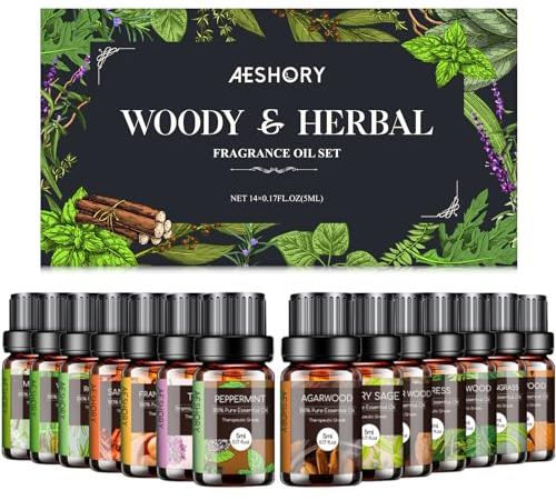 AESHORY Holziger & Kräuter Ätherische Öle Set, Naturrein Aroma Öl Essential Oils Duftöle für Diffuser, Aromatherapie, Massage, Seife, Parfüm, Kerzenherstellung