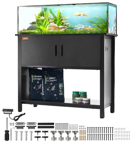 VEVOR Aquariumständer, 40 Gal Fischtankständer, 93 x 48 x 80 cm Stahl & MDF Schildkrötentankständer, 152 kg Tragkraft, Reptilientankständer mit Lagerschrank & Eingebettetem Leistungspanel Schwarz