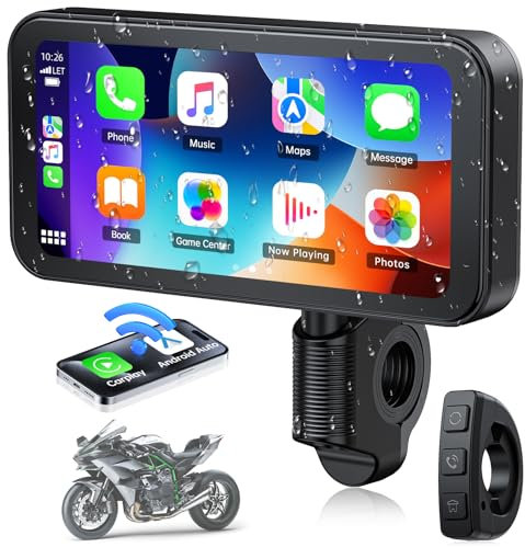 Lamto Senza Fili Schermata Carplay Per Moto, Schermo Carplay GPS da 6,25 Pollici, Stereo Portatile CarPlay Senza Fili & Android Auto Per Moto, IP67 Impermeabile Touchscreen, Bluetooth, Siri, G00gle