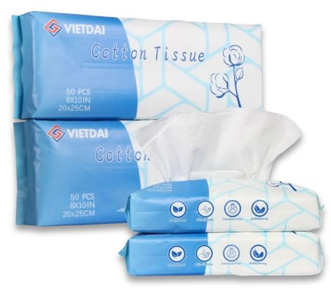 Toallas Desechables Faciales XL(20x25cm), 200 unidades Toallitas Secas Faciales de Algodón, VIETDAI Engrosamiento Limpieza Toallitas Secas Desmaquillantes para Pieles Sensibles