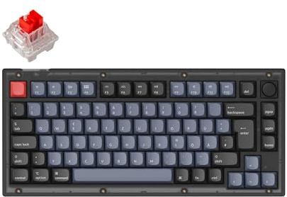 Keychron V1 Kabelgebundene Custom Mechanische Tastatur mit Drehregler – 75% DE-ISO Layout, QMK/VIA programmierbar, Hot-Swap-fähige RGB, kompatibel mit Mac/Windows/Linux (Frosted Black-Transparent)