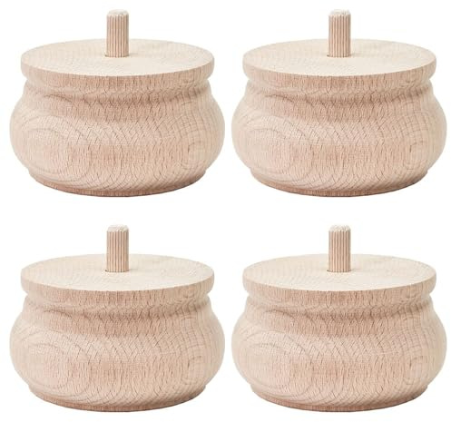 STOLMET Möbelbein aus Buchenholz Möbelfüße aus Holz Möbelfuß Unlackiert Sofa Couch Stuhl Ottomane Schrank 55 mm Höhe Rohholz 4 Stück TOE51