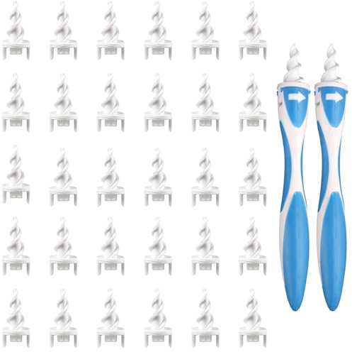 32 PCS Earwax Remover Tool, Ear Wax Remover, Spiral Soft Silicone Ear wax Removal tool, with 30 pcs Soft Silicone Washable Tips, Reusable Earwax Removal Kit
