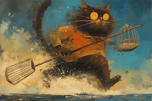Malen Nach Zahlen Katze Karikatur Malen Nach Zahlen Kinder Anfänger, Malen-Nach-Zahlen ab 9 Jahre Mädchen Geschenke, DIY Ölgemälde Set mit Pinseln Acrylpigment Leinwan, Home Wanddeko Wohnzimme 45x60cm
