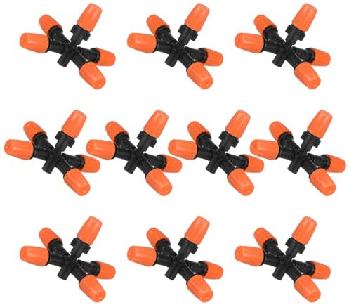 M METERXITY 10-Pack Garden Irrigation Spray Emitters, Five Head 360 Degree Adjustable Micro Drip Sprinklers for Garden Watering System, Irrigation Parts Drippers [Orange]