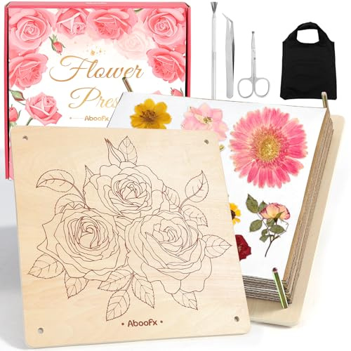 Aboofx Flower Press Kit, Craft Kits 11.2 x 11.2 8 Layers Wooden Flower Pressing Kit for Crafts Pressed Flowers and Plant for DIY Art, Preservation for Bookmark Frame Wedding Drying