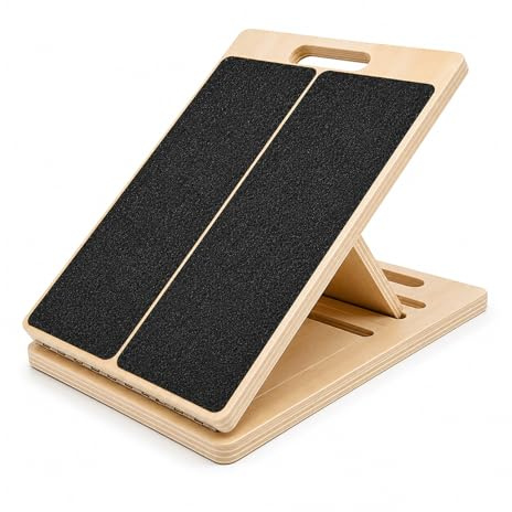 Mowtential Poignée Portable Balance Board,Plaque D'inclinaison Antidérapante Réglable (5 Angles), Étireur mollets, Livré Avec 2 Paires Chaussettes Antidérapantes En Coton, Ideal für Sportb