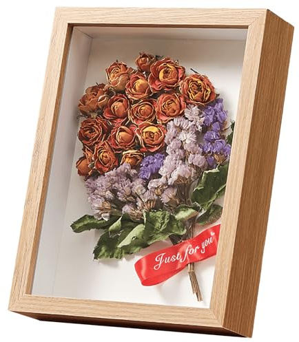 FAVORTALK A4 Picture Frames Shadow Boxes 12X8 Inch Box Frame 3D Wooden Deep 8X12 Photo Frame Display Box for Memory Crafts Flowers Wedding Bouquet Christmas Decoration (Wood433,Depth 5CM)