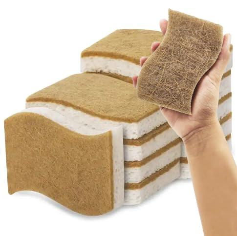 Biologisch abbaubarer Schwamm, umweltfreundliche Holzzellulose- und Kokosfaser-Schwämme – robuster Schrubber für Geschirrspülen, Küche und Haushaltsreinigung, 12 Stück