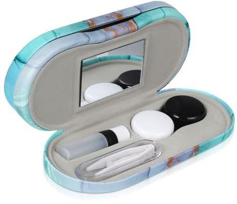 Hoement Estuche Doble para Gafas y Lentes de Contacto Organizador Portátil Funda Resistente PU con Diseño Mármol para Uso Exterior