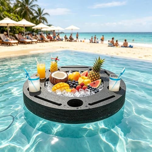 Flytande bricka för pool, stor flytande dryckeshållare för poolen, förvaringsmöjlighet för poolflottörer med fack, bärbar bricka för bubbelpool, strand- och festdekoration