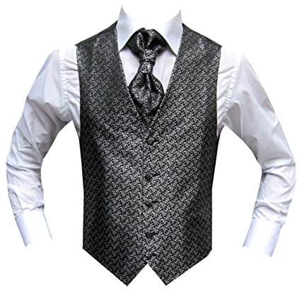 MMUGA Hochzeitwesten Set mit Plastron Floral Schwarz 68