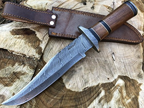 Perkin Knives Damast Jagdmesser mit Lederscheide - Bowie messer