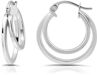 Hoops & Loops Sterling Silver Double Circle Square-Tube Polished Hoop Earrings, 18mm