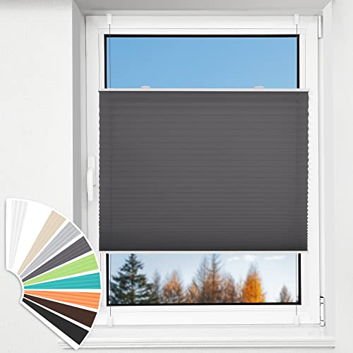 HOMEDEMO Plissee Klemmfix ohne Bohren Jalousien, Anthrazit, 80x130cm(BxH), Plisseerollo Fensterrollo mit Klemmträger, Faltrollo Klemmrollo Sicht-und Sonnenschutz Rollos für Fenster & Tür