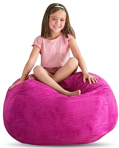 Creative QT Stofftier-Aufbewahrungs-Sitzsack, Stuff 'n Sit-Organisation für Kinder-Spielzeug-Aufbewahrung, Größe (33) (Hot Pink Corduroy, Large)