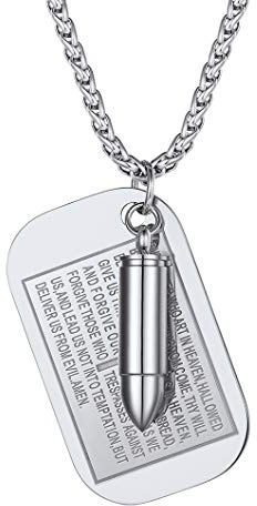 Richsteel Cadena Chapa con Cruz y Texto de Biblia Colgante placa militar y cadena acero inoxidable
